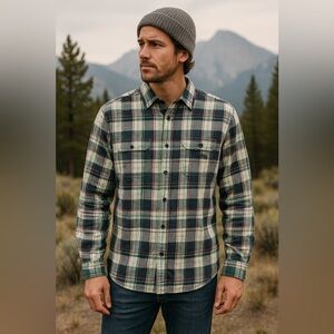 The North Face Men’s XXL Plaid Long Sleeve Button-Down Shirt – Green Navy Red